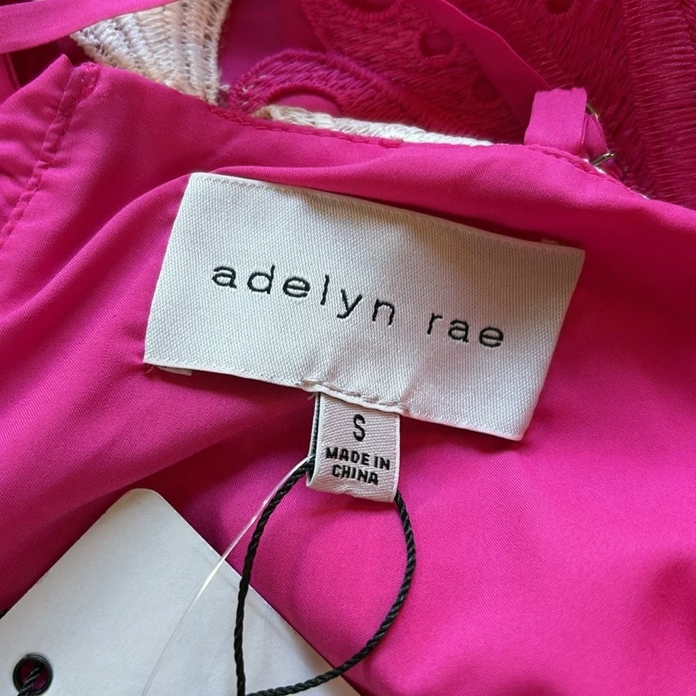 Adelyn Rae sz S pink and cream crochet spaghetti strap dress NWT